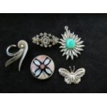 5 x Vintage Pin Brooches some Siver