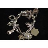 Silver Charm Bracelet with 12 x Charms 67 grams