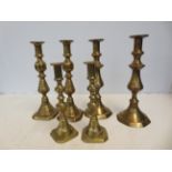 3 pairs of early brass candle stick Tallest-30cm