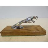 Chrome Jaguar car mascot on a wooden base, Width-