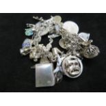 Heavy Silver Charm Bracelet with many Charms 108