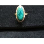 14ct gold ring with green hard stone, size- P