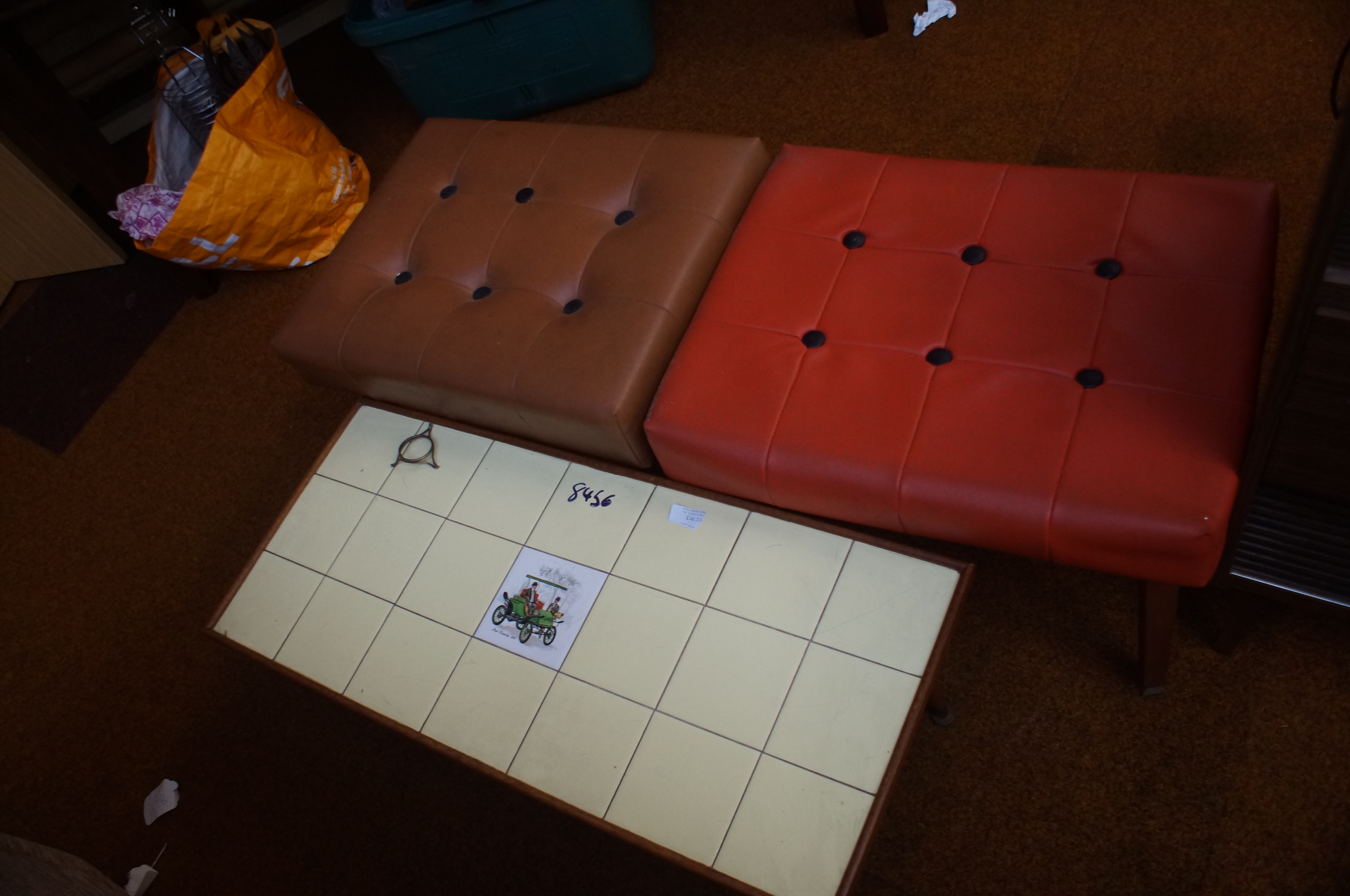 2x retro foot stools and a retro tile top coffee t