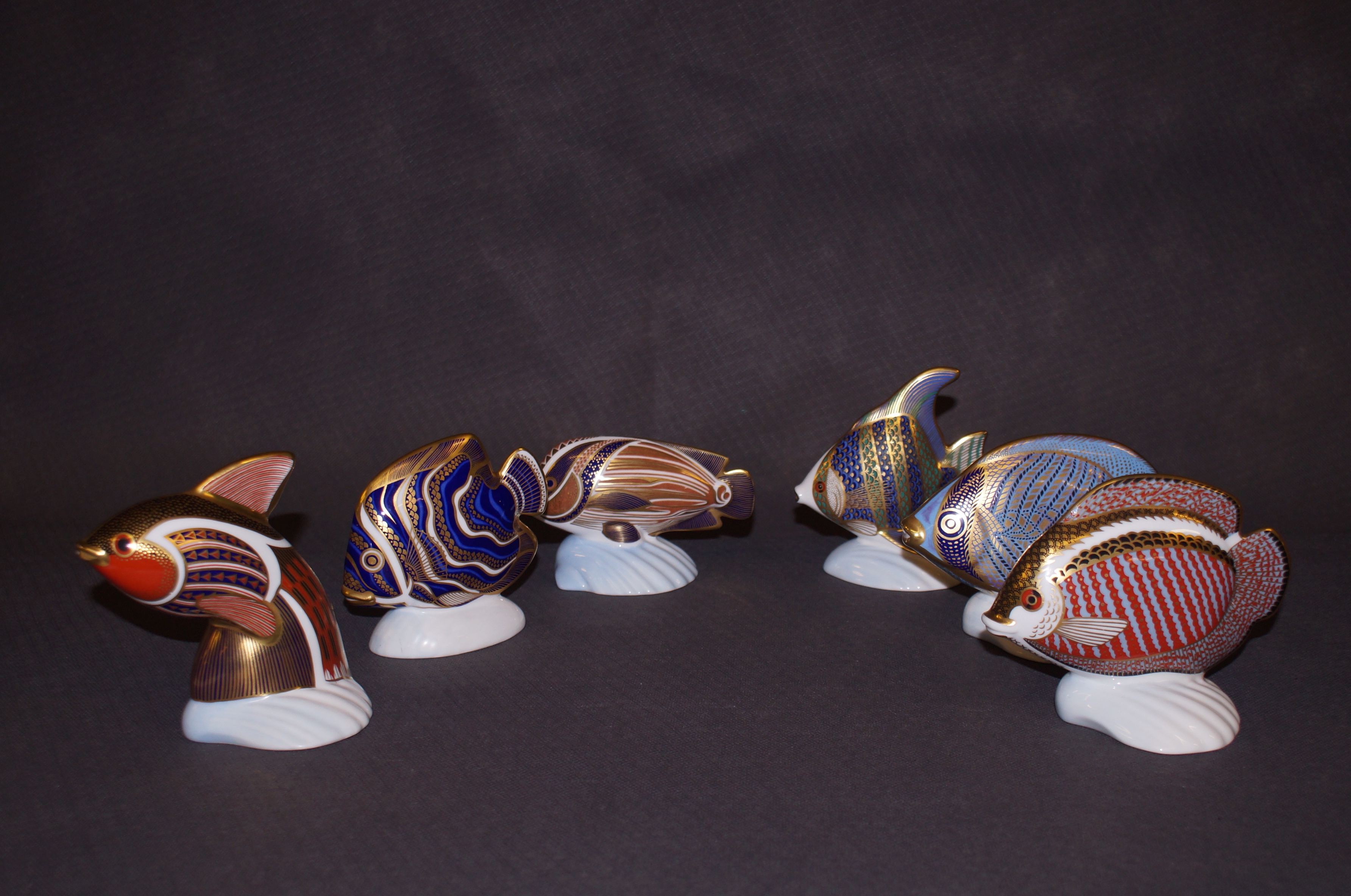 6x Royal Crown Derby tropical fish paperweights