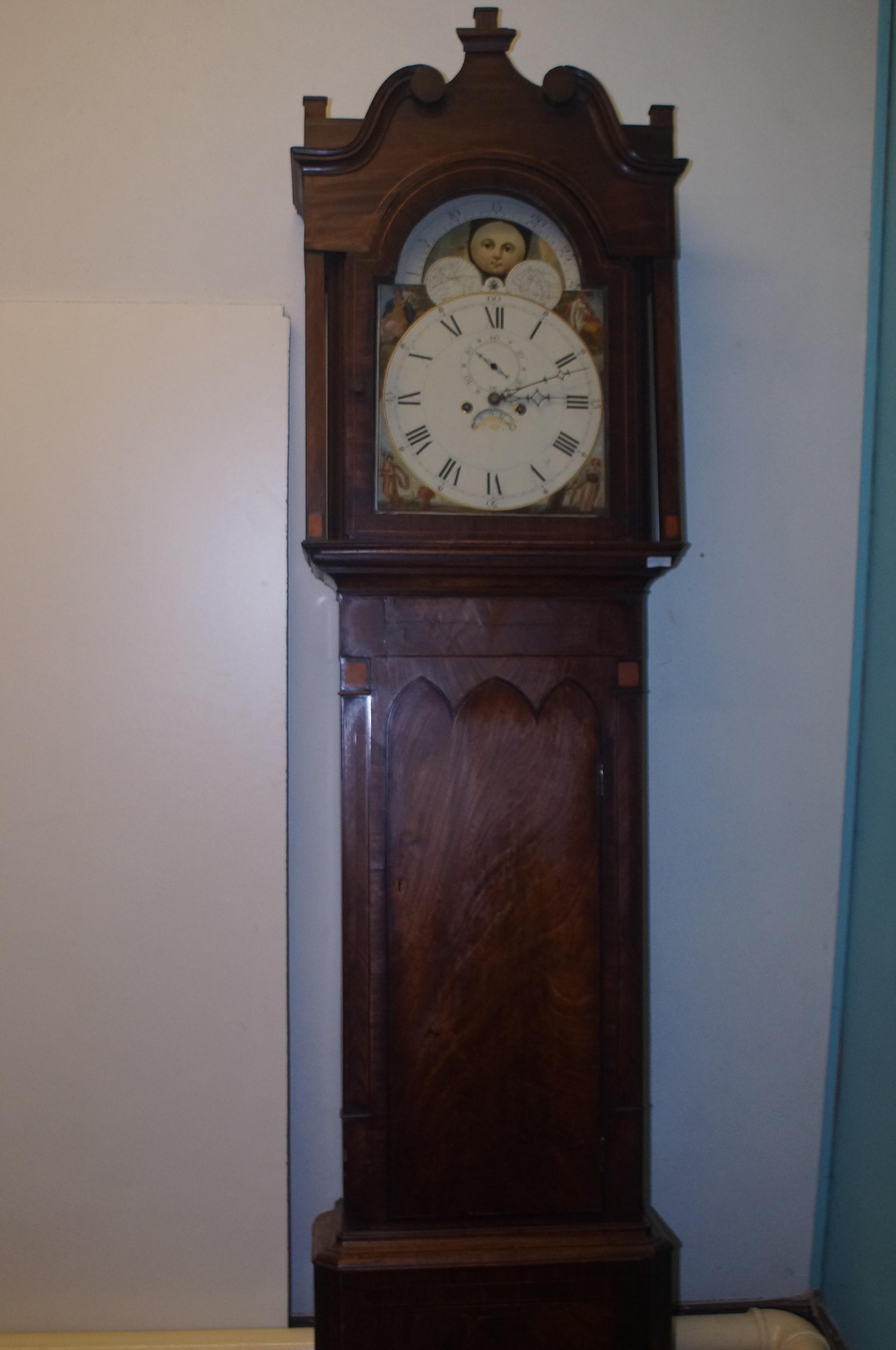 Early English long case clock. With mahogany body,