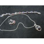 Silver necklace, bracelet and earrings
