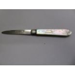 Silver fruit knife with mother of pearl handle wit