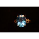 9ct gold ring set with large Blue stone, size- P