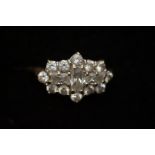 9ct Gold cluster Ring set with White Stones Size N