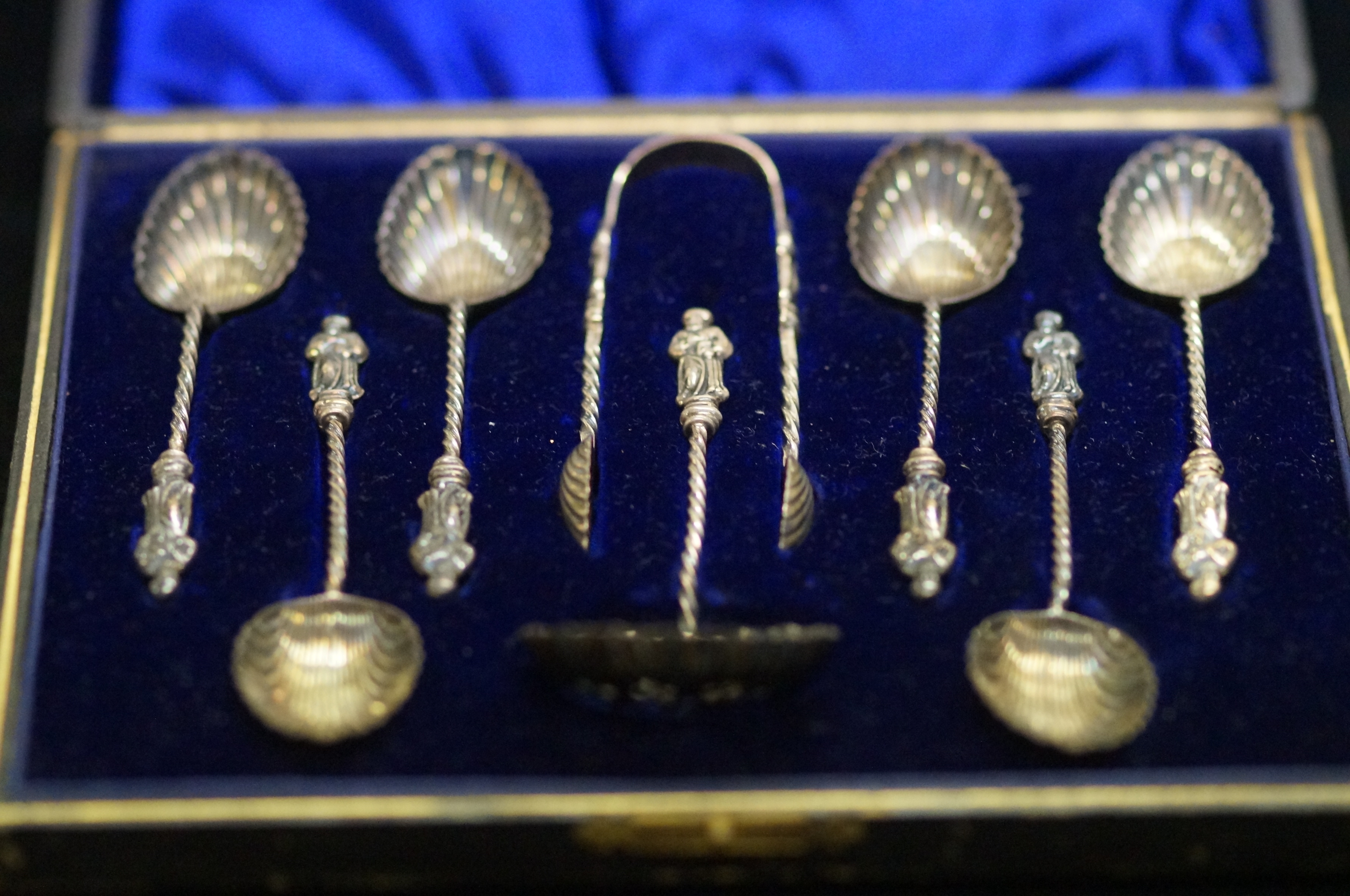 A cased set of silver apostle spoons