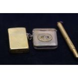 Brass Zippo lighter, Brass vesta case and Crawford