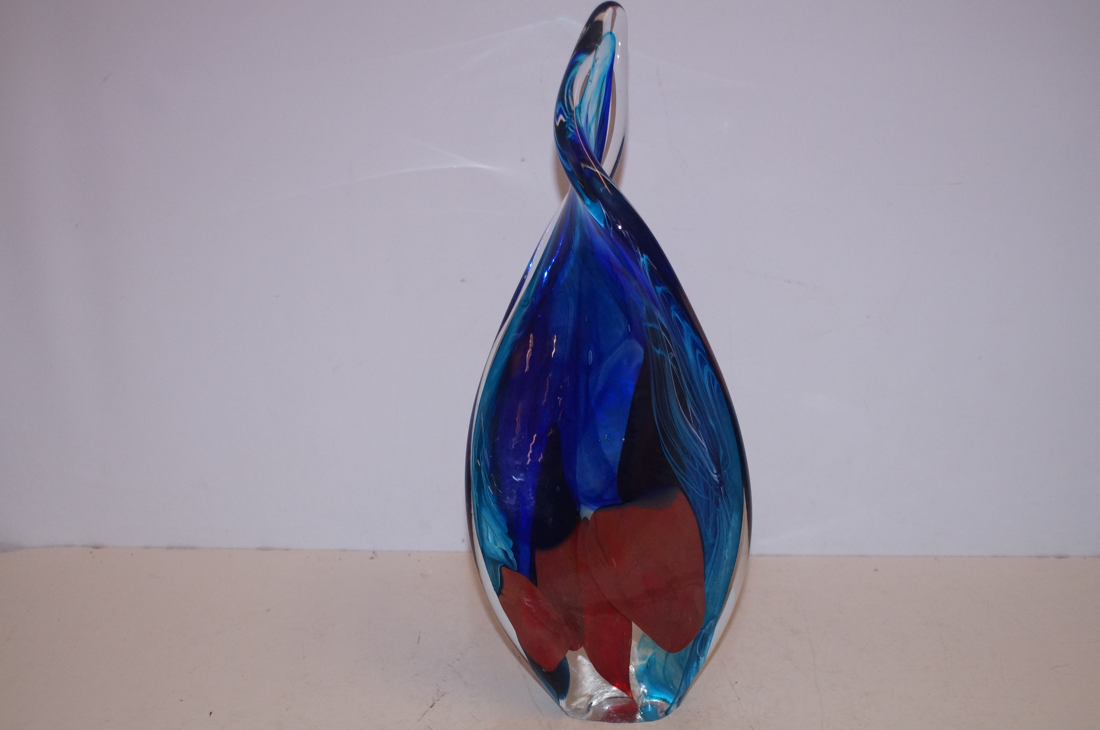 Large heavy art glass, nibbles to base. 45cm