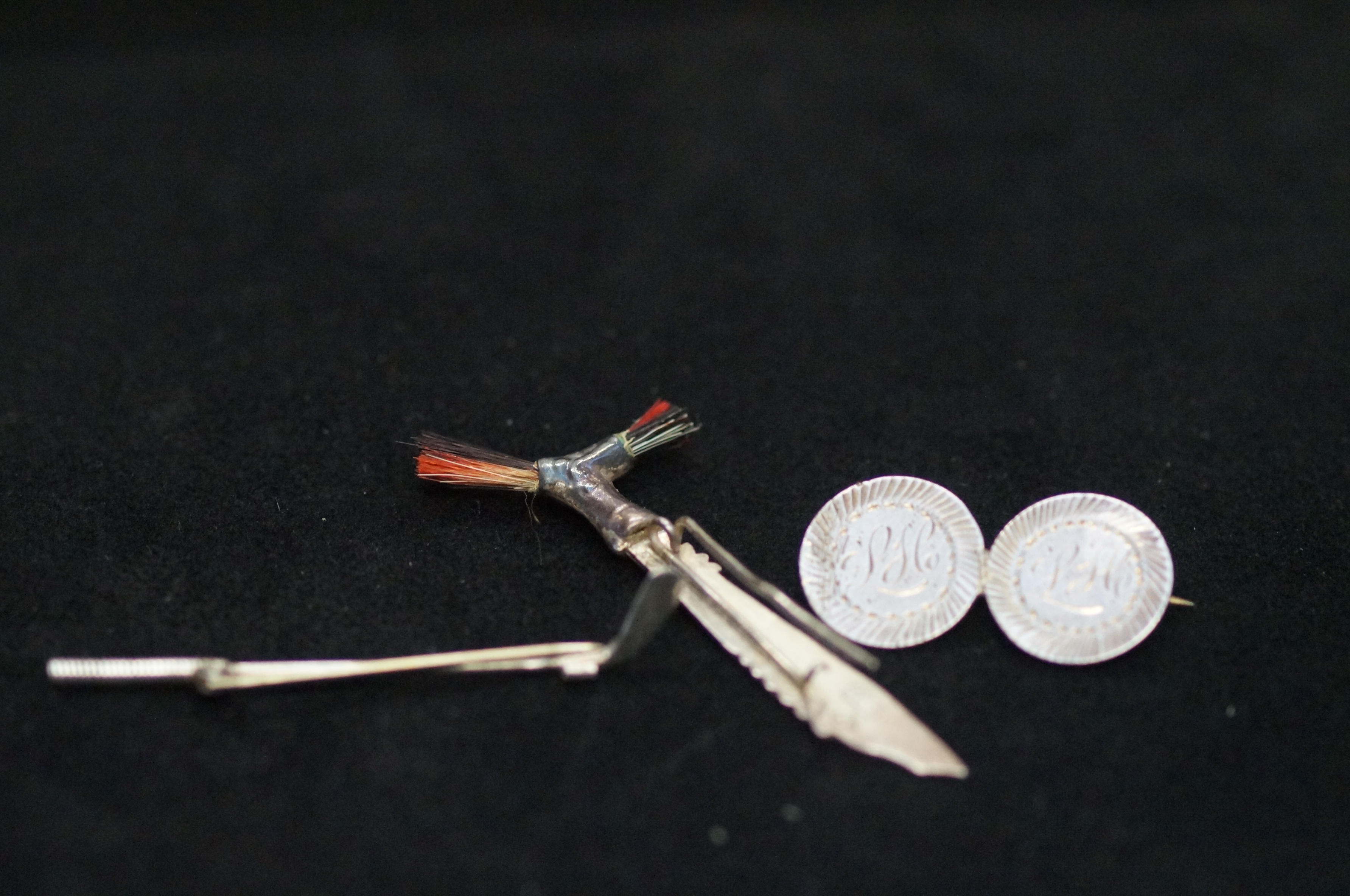 3 white metal pin brooches