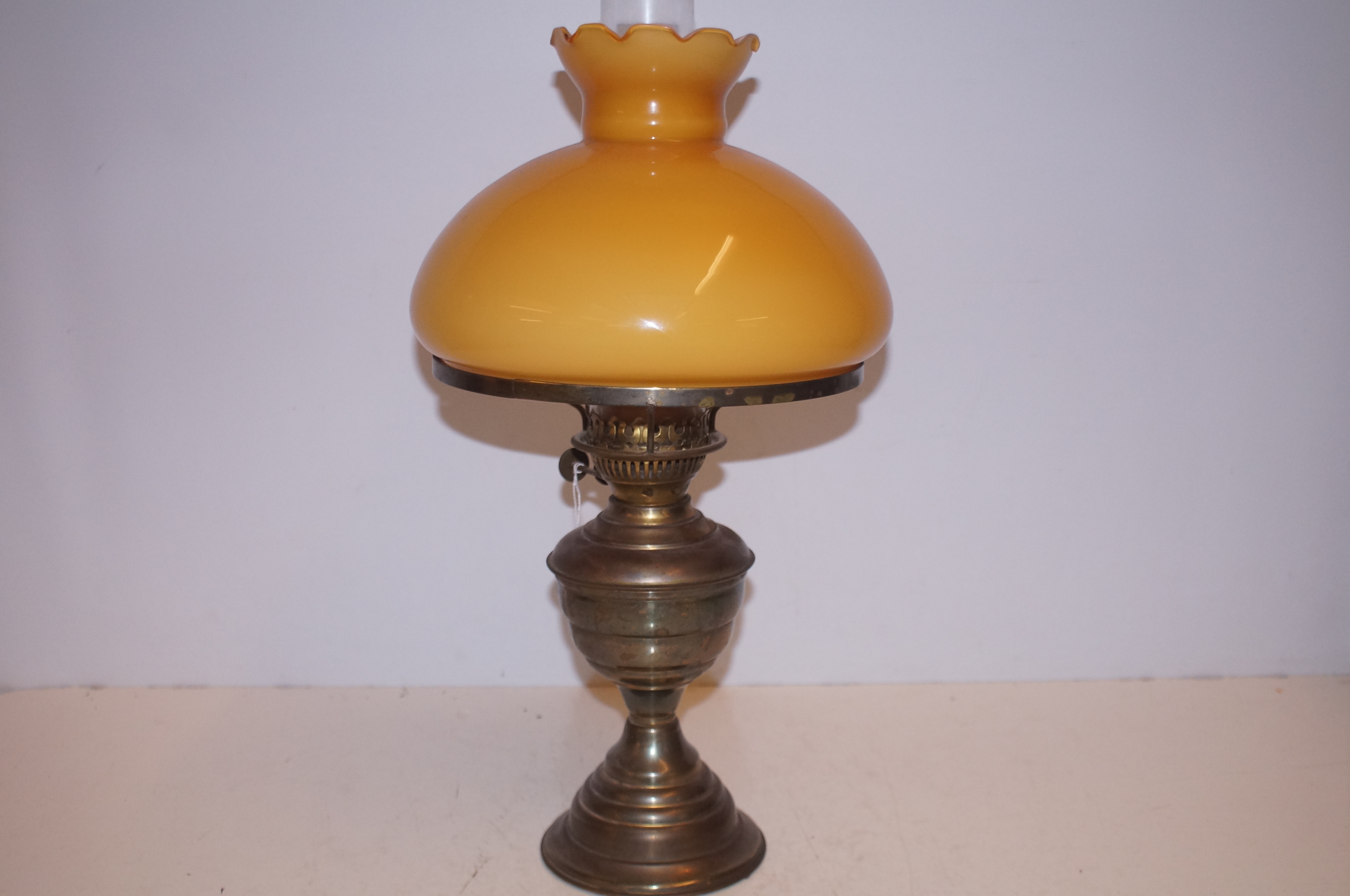 A Brass based oil lamp with chimney- 50cm