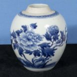 Kang-shi period blue and white decorated ginger jar painted with roses, no lid, 5.5" tall