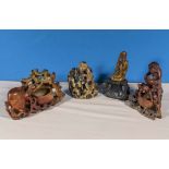 Four antique Chinese soapstone figures of monkeys