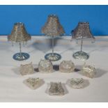 Silvered metal miniature handbags and standard lamps
