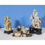 Three antique Chinese soapstone figures of deities and lohans