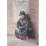 A Victorian unframed watercolour of a girl waiting at the station, unsigned 9" x 13"