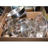 A box containing silver plated ware