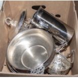 A box containing silver plated ware