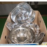 A box containing silver plated ware