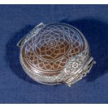 An Ottoman inlaid silver snuff box with ornate embossed hinge