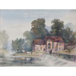 An unframed watercolour titled Mill at Oakly Park Shropshire, signed Margaret C Auherst 1891, 13"