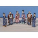 A set of six Chinese Republic Famille Rose decorated figures of deitys, 6" high