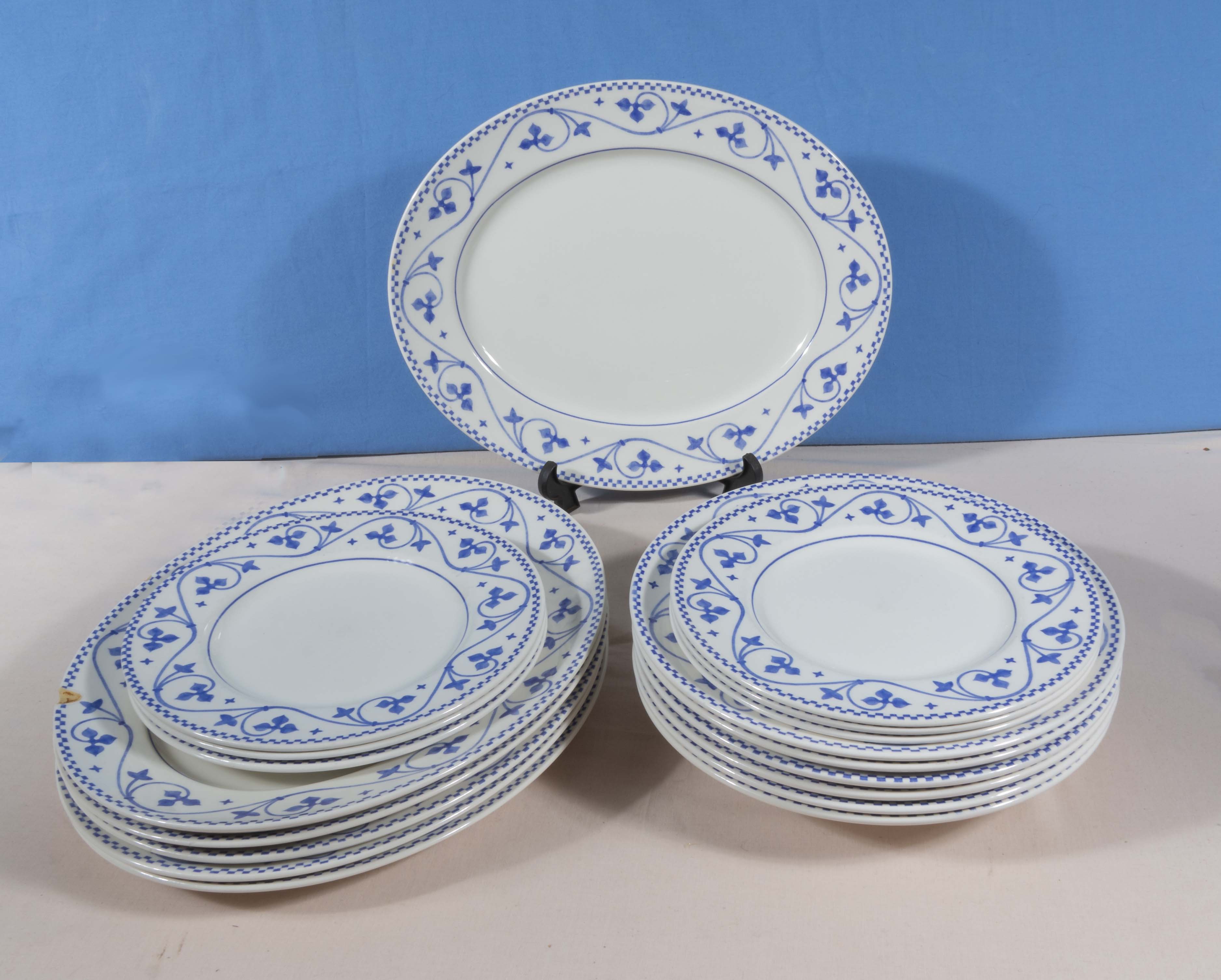 Blue and white transfer printed plates and dishes