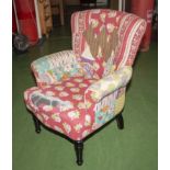 A winged back armchair