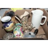 A box containing pottery vases, jugs and other items