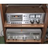 A Sanyo RD5030 stereo cassette deck together with a Sony STR-434L fm-am radio receiver