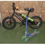 A child's bike and a scooter