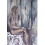 A large unframed oil on canvas of a nude