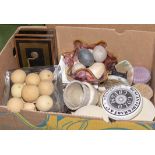 A box containing pottery, glass and other items