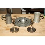 Six pieces on pewter and a mirror