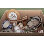 A box containing pottery and glass