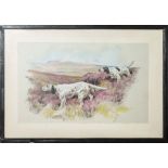 A small framed print of pointers in woodland by Arthur Wardle