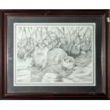 A framed print of otters