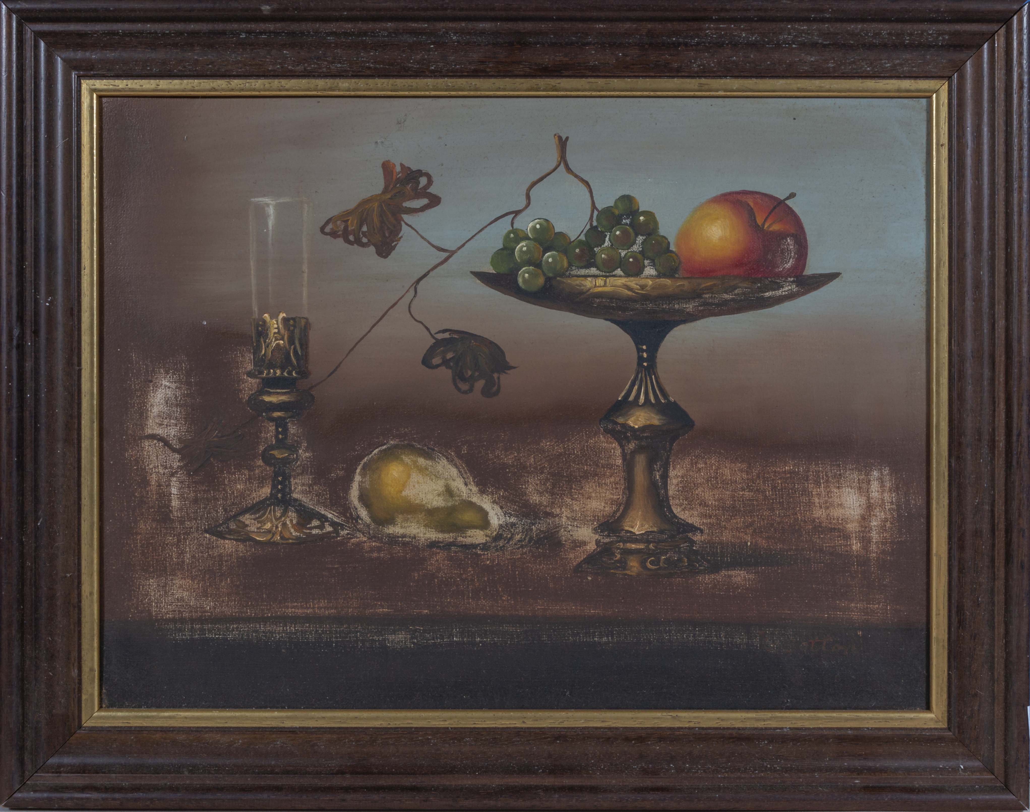 A small framed oil on canvas of a still life