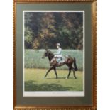 A limited edition print entitled 'Dancing Brave Pat Eddery' signed by Pat Eddery and the artist