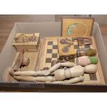 A collection of wooden games and boxes