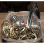 A box of brass and silver plated ware
