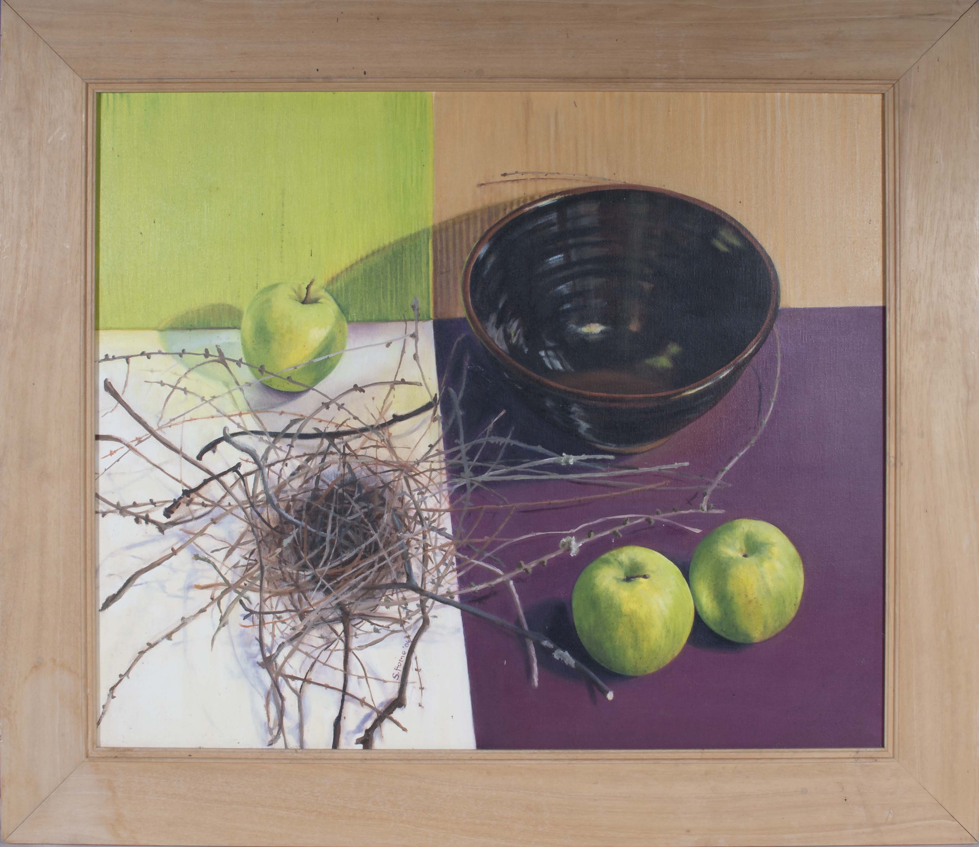 A framed oil on canvas depicting still life