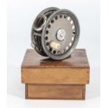 Vintage Hardy Bros 'St George' alloy fly reel 3.5" with wooden case