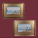 Evelyn Bishop - A pair of gilt framed watercolours depicting Cornish seascapes, signed. size 26cm