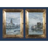 John Hamilton Glass SSA (1820-1885) A pair of gilt framed watercolours depicting harbour scenes,