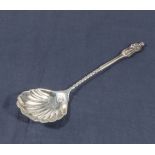 A silver apostle spoon with shell shaped bowl, 28gms. Marks for London 1896