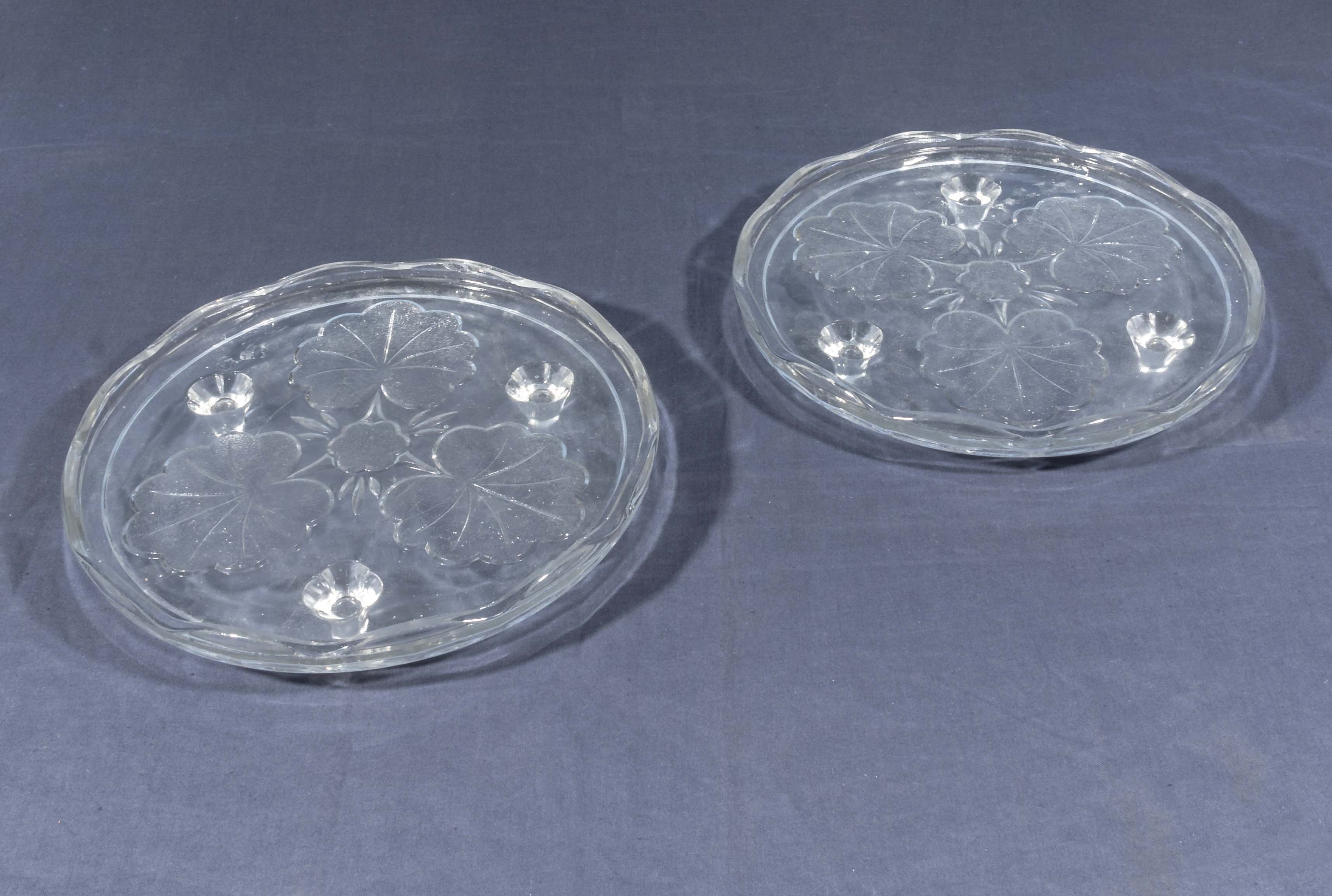 Two pressed glass cake stands